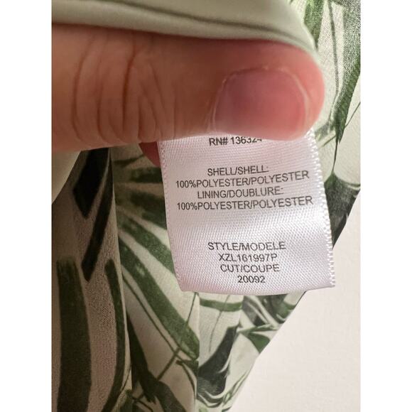 H by Halston Palm Leaf Print Green Sheer V-Neck Ruffle Maxi Dress Size 2 - Picture 8 of 9